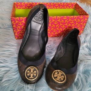 Tory Burch Dark Brown/Navy Patent Leather Ballet F